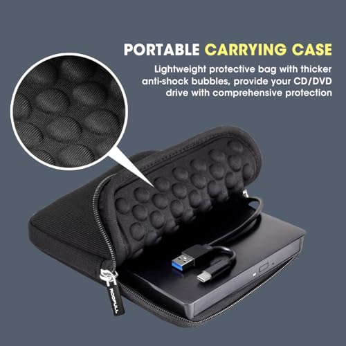 Image of ROOFULL External CD DVD Drive with USB 3.0 Type-C Ports + SD Card Slot + Carrying Case for Laptop PC, CD DVD + /-RW Reader Writer Burner Player ROM Optical Disk Drive for Windows, Mac, Linux Computers