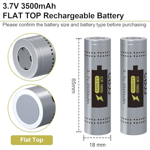 CWUU 3.7V 3500mAh High-Capacity Rechargeable Lithium-Ion Battery Flat Top for Flashlights, headlamp, Doorbell & More, 2 Pack - Thumbnail 2