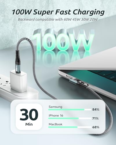 ZKAPOR Kabel USB C [2 sztuki 30 cm], 100 W, USB C na USB C, PD 90 stopni, kabel do szybkiego ładowania typu C, kabel do ładowania do iPhone 16 Pro Max, iPhone 15, Samsung Galaxy S25/S24, MacBook Pro