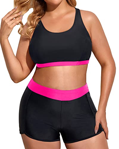 Image of Holipick Women Plus Size Swimsuits - Athletic 3 Piece Tankini with Shorts