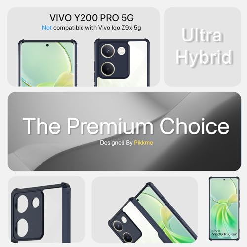 Image of Pikkme Vivo Y200 Pro 5G Back Cover | Crystal Clear Transparent Back | Ultra Hyrbid | Full Camera Protection | Raised Edge | Bumper Back Case (Blue)