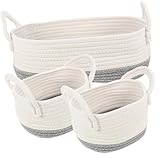 DOITOOL 3個編みかご ペットおもちゃ収納バスケット コッロープ製 軽量 おもちゃ整理 多目的雑貨バスケット 室内散らかり防止