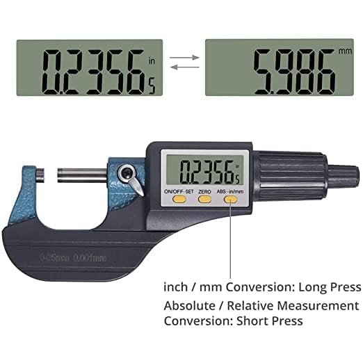 Image of Skypearll Digital Micrometer, Digital Outside Micrometer 0-25 Mm Range With LCD Display Screw Guage Ideal For Accurate Measuring Dimensions in Inches & MM, + /-0.0001 Accuracy