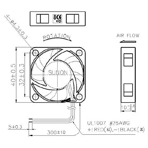 Sunon ELECTRONIC_COMPONENT_FAN, MF40101V21000UA99, 12V DC 0.48W 40x40x10mm, 11.9m³/h 5800U/Min, Plastic, 20.6dB(A) - Image 2
