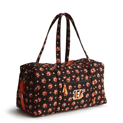 Vera Bradley Women's Cotton NFL Large Travel Duffel Bag (Multiple Teams Available), Black/Orange Bandana with Cincinnati Bengals, One Size