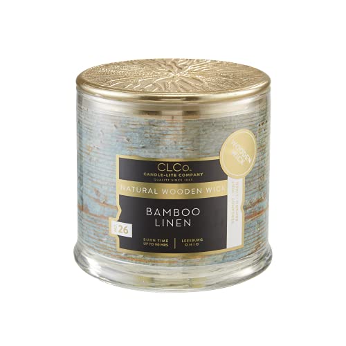 Clco. By Candle-Lite Company Wood Wick Bamboo Linen Wood Wick Candle, Scented Aromatherapy Candle, Glass Jar, 90 Hours Burn Time, Brown, 14 Oz #TOP1