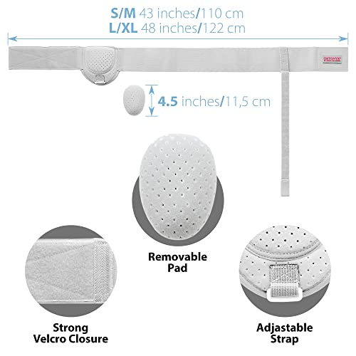 ORTONYX Inguinal Hernia Belt for Men and Women with Removable Compression Pad and Adjustable Waist Strap, Hernia Support Truss for Inguinal, Incisional Hernias, Left/Right Side - White L/XXL