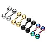 Zysta 8pcs Mix Color 16G Stainless Steel Straight Barbell 1/4