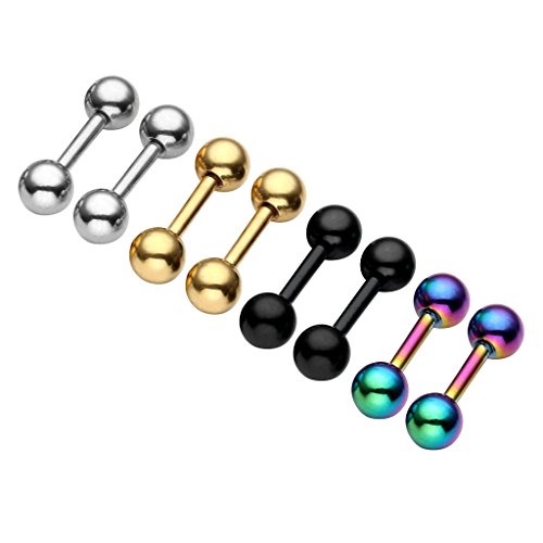 Zysta 8pcs Mix Color 16G Stainless Steel Straight Barbell 1/4" 5/16" Length Bars Lip Nose Eyebrow Nipple Ear Tongue Rings Body Piercing