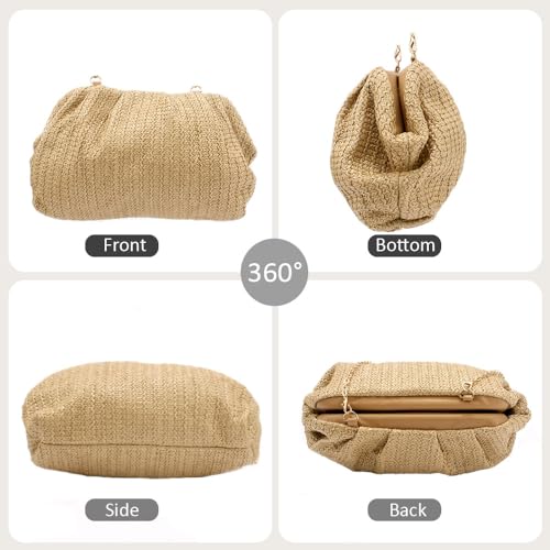 AHONEY Straw Purse Beach Bag Straw Designer Handbag for Women Nude Clutch Dumpling Pouch Boho Crossbody Shoulder Bags for Vacation Beach Summer4
