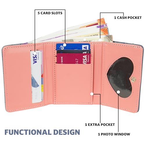 Image of Storite RFID Blocking Women's Wallet | Slim PU Leather Mini Purse with 5 Card Slots, ID Window, Coin Zip Pocket & Cash Section | Compact Travel Purse (Blue - 9 x 3.5 x 11 Cm)