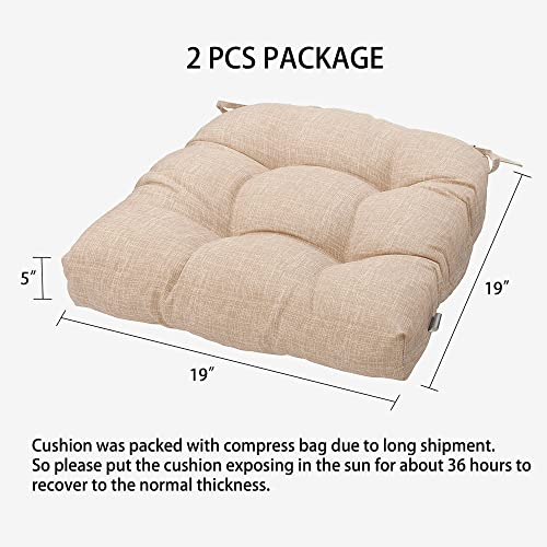 Patio Cushions With Ties, Tatami Floor Pillow Meditation, Outdoor/Indoor Tufted Seat Cushion Chair Pads Waterproof For Dining Chairs Garden Decoration Balcony Office(19"X19"X5", 2 Pack, Beige Linen) #TOP2