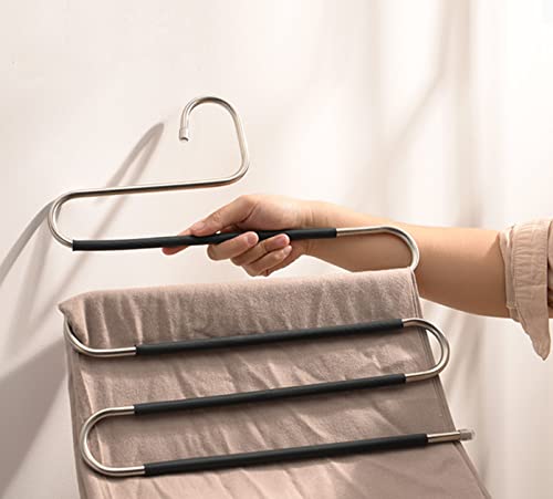 Pants Hangers S-Shape Non-Slip Space Saving Pants Hangers Metal Hangers Closet Storage Organizer For Pants Jeans Scarf,Towels Hanging (4) #TOP3
