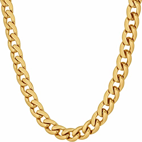LIFETIME JEWELRY 7mm Polished Cuban Link Chain Necklace for Women & Men 24k Gold Plated (22 inches, Gold)