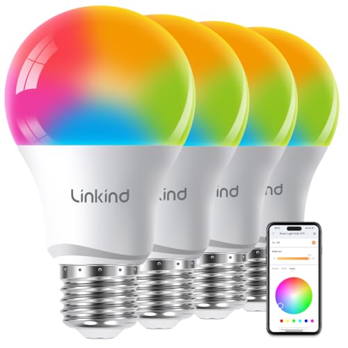 Linkind Matter Smart Light Bulbs 5GHz, Compatible with Alexa/Apple Home/Google | UltraColor 1100LM Color Changing Light Bulbs, 1000-20000K, Music Sync, Dotis AI, A19 2.4G & 5G WiFi 6 Bluetoo