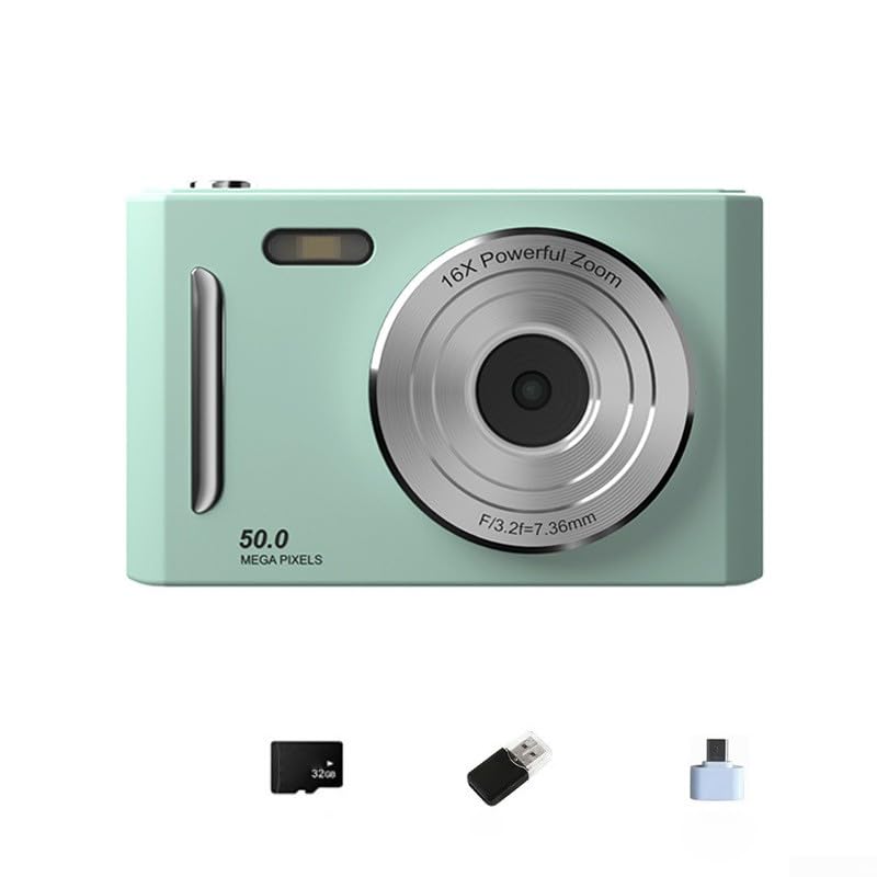 RiseNova Retro 4K Digital Camera 64MP Sensor, 8X Zoom Portable Point and Shoot, HD Webcam for Streaming, Beginner Camera for Kids and Students(Green)