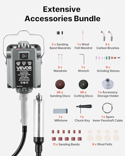 Image of VEVOR Flex Shaft Grinder, 125W 18000RPM Electric Flex Shaft Rotary Tool, Foot-Pedal Control Hanging Carver Grinder with 112PCS Accessory Kit for Sanding Buffing Polishing Cutting