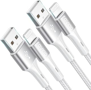 RAVIAD iPhone Charger Cable [2Pack 1M], Lightning Cable MFi Certified iPhone Cable Nylon Braided iPhone Charger Lead Fast Charging for iPhone 13 12 11 Pro Max Xs X XR 8 7 6s 6 SE 5 5s 5c - Silver