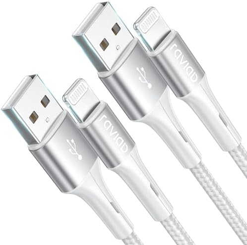 RAVIAD iPhone Charger Cable [2Pack 1M], Lightning Cable MFi Certified iPhone Cable Nylon Braided iPhone Charger Lead Fast Charging for iPhone 13 12 11 Pro Max Xs X XR 8 7 6s 6 SE 5 5s 5c - Silver