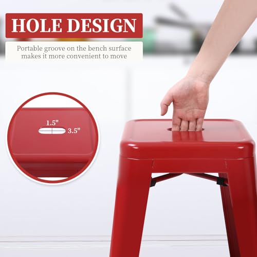 Image of FDW Metal Bar Stools Set of 4 Counter Height Bar Stools 24 Inches Industrial Bar Chairs Patio Stool Stackable Backless Stool Indoor Outdoor Metal Kitchen Stools Bar Chairs (Red, 24 inch)