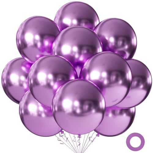 Image of KALOR 18 Inch Metallic Purple Large Latex Round Balloons 30-Pack