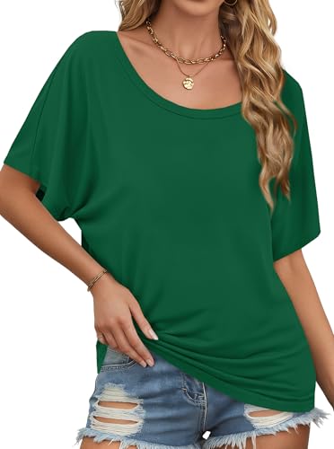 Image of Hilinker Womens Sexy Off The Shoulder Tops Short Batwing Sleeve T Shirt Oversized Casual Tee