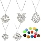 SUNNYCLUE 1 Box 5Pcs Essential Oil Diffuser Jewellery Aromatherapy Necklaces with 20Pcs Pom Pom Balls Tree Of Life Heart Angel Wings Hollow Bead Cage Pendants Diffuser Jewellery for Women Adult Gifts - Image 1
