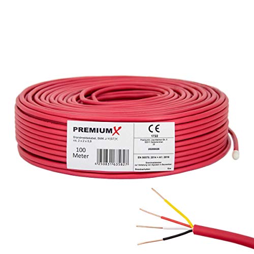 PremiumX 100m Brandmeldekabel BMK J-Y(ST) Y 2x2x0,8 Eca Fernmeldekabel rot Fernmeldeleitung Brandmeldeleitung Verlegekabel