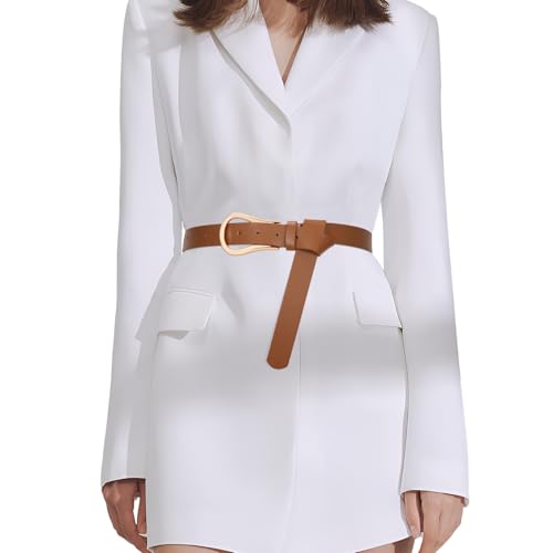 VONMELLI Women's Leather Belt Fashion Knot Belt for Dress Coat Gold Buckle Belt Tie a Knot Waist Belt Brown 63inches