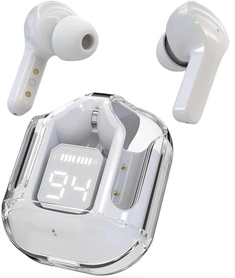 GET IN THE GAME Ultrapods TWS Bluetooth Earbuds | Transparent White Design with LED Battery Display, 30H Playtime, Fast Charging, Bluetooth 5.3 + ENC, 13mm HD Bass Drivers, IPX7 Sweat-Proof