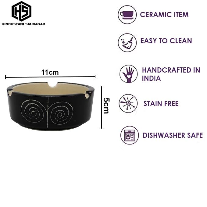 Image of HS HINDUSTANI SAUDAGAR Midnight Spiral ceramic ashtray set of 1 handmade easy to clean smoke ash holder for home office bar cafe restaurant hotel & tabletop indoor gift for men women & bachelors