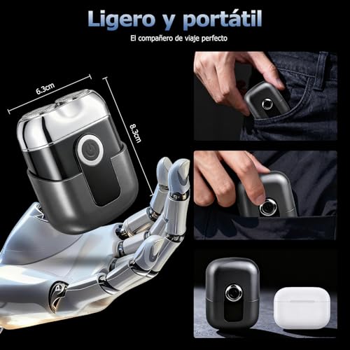 Mini Afeitadora Eléctrica Hombre - Afeitadora de Viaje Impermeable IPX6 con Pantalla LED, USB-C Rápido, Silenciosa & Portátil - Gris - imagen 3