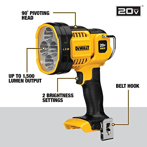 DEWALT 20V MAX LED Work Light, Handheld Spotlight with 508 Yard Distance, Pivoting Head, 1500 Lumens, Cordless, Battery Not Included (DCL043) - Image 14