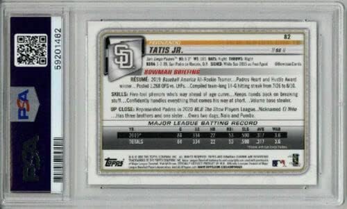 2020 BOWMAN CHROME #82 FERNANDO TATIS JR. BASEBALL CARD PSA 9