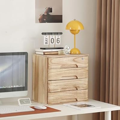 YHdtUO Solid Wood Desktop File Cabinet with Lock 3 Drawer Office Storage Box for nizing Documents Flat File,B-4 Layer
