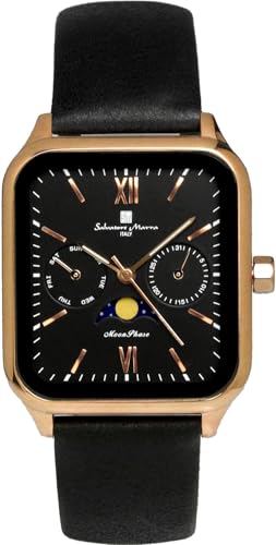 [サルバトーレマーラ] 腕時計 ムーンフェイズ スクエア 角型 マルチカレンダー 日常生活防水 ビジネス フォーマル メンズ 革ベルト 限定モデル ピンクゴールド ブラック SM24112-PGBKLE