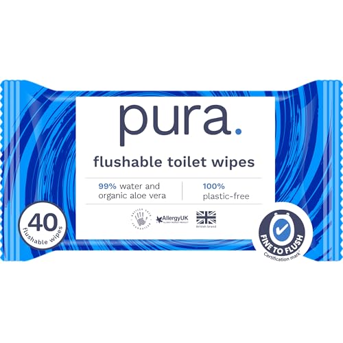 Pura Flushable Toilet Wipes - Pack of 40, Biodegradable