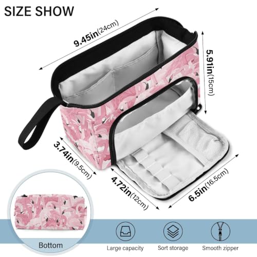 Image of Pink Flamingo Print Pencil Case Pouch Big Capacity Pencil Bag Box Organizer Pen Case with Compartmens Stationery Organizer for Girls Boys Women School College Office