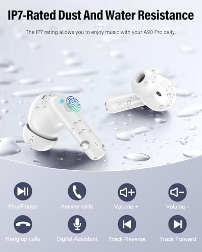 Wireless Earbuds, Bluetooth 5.4 Headphones Bass Stereo, Ear Buds with Noise Cancelling Mic, LED Display in Ear Earphones Clear Calls, IP7 Waterproof Bluetooth Earbuds for Phones/Sports/Laptop, White - 9