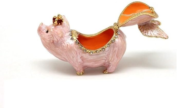 HUFFA Pewter Enamel Flying Pig Trinket Box - Unique Home Decorative Storage for Collectibles and Keepsakes