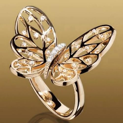 Gold Plated Hollow Butterfly Engagement Rings Wedding Bridal Band Promise Rings Evening Parties Anniversary Valentine's Day Gifts Eternity Bands for Women
