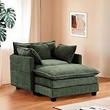 Furniliving Oversized Accent Chair with Ottoman, Luxury Chenille Single Sofa, Upholstered Deep Seat Chaise Lounge with Pillows for Living Room, Bedroom, Apartment, Green