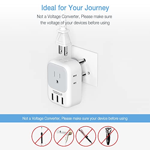 Tessan Us To India Plug Adapter, 7 In 1 Power Adapter With 4 Ac Outlets 3 Usb Charging Ports, Travel Adaptor For Usa To India Bangladesh Maldives Nepal Pakistan thumb #4