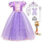 Luzlen Purple Princess Costume for Girls Toddler Rapunzel Dress with Wig Halloween Birthday Party Outfit for Kids, 4-5 Years(Label 120)