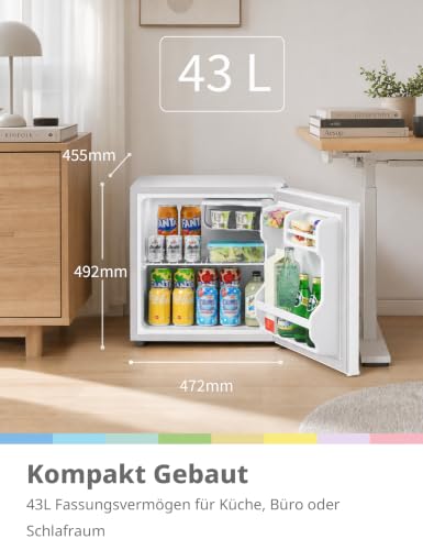 Foto von Comfee 43L Mini Kühlschrank, EEK D, 35 dB, 64 kWh/Jahr,Inverter‑Kompressor