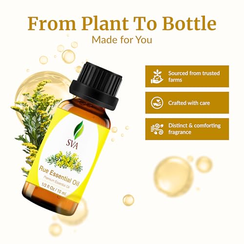 Image of SVA Rue Essential Oil 1 /3 Fl Oz - for Diffuser, Skin & Hair Care - Ideal for Massage & DIY Blends - with Dropper