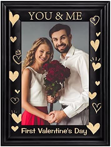 PETCEE First Valentine's Day Picture Frame,You and Me Wood Valentines Photo Frame,Romantic Valentines Day Gifts for Her Him Girlfriend Boyfriend Wife Husband Women Men Couples Valentine's Day Frame Decorations