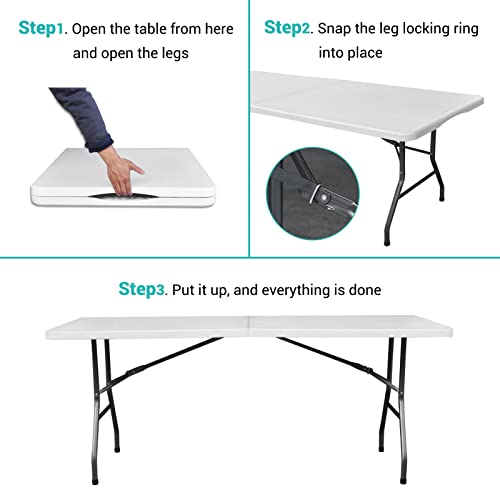 Gnomiya 6Ft Folding Tables, Heavy Duty Hdpe Plastic Portable Folding Table, Utility Indoor Outdoor Foldable Dining Table For Parties, Backyard Events #TOP5