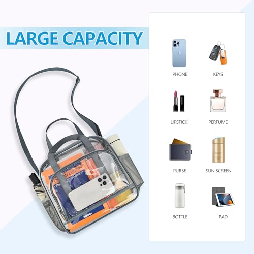 Image of Paxiland Clear Bag for Stadium Events, 12x6x12 inches Tote Bag with Detachable Reinforced Strap for Sports Concert and Work