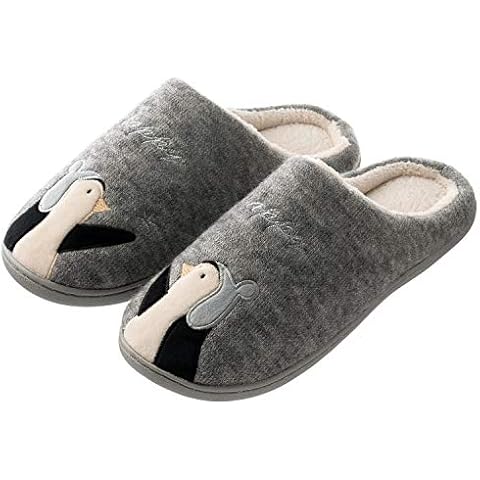 Tofern Women’s Winter Slippers Warm Outdoor Memory Foam Slippers Slip on Fluffy Cozy Indoor House Shoes, Grey Penguin, 9-10 Cover